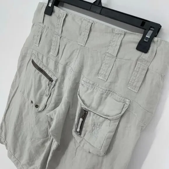 Pete & Greta by Johnny Was Cargo Shorts *SPOTS* Womens Sz 2 Linen Y2k Pale Green